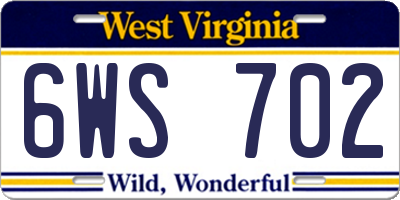 WV license plate 6WS702