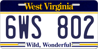 WV license plate 6WS802