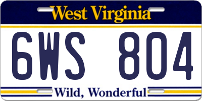 WV license plate 6WS804