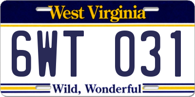 WV license plate 6WT031