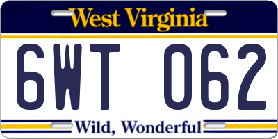 WV license plate 6WT062