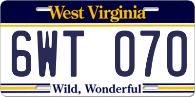 WV license plate 6WT070