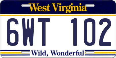 WV license plate 6WT102
