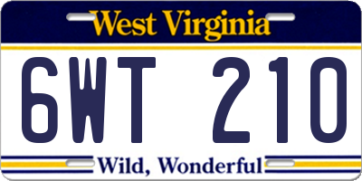 WV license plate 6WT210
