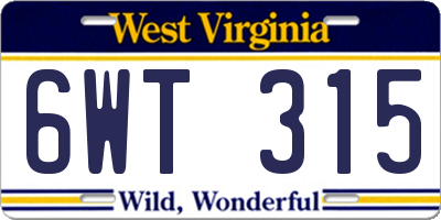 WV license plate 6WT315