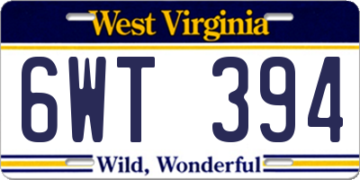 WV license plate 6WT394