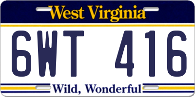 WV license plate 6WT416