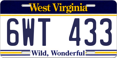 WV license plate 6WT433