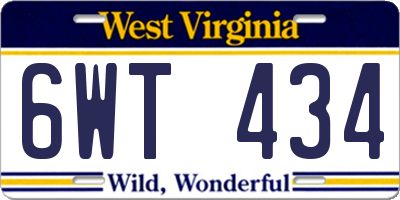 WV license plate 6WT434