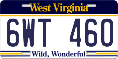 WV license plate 6WT460