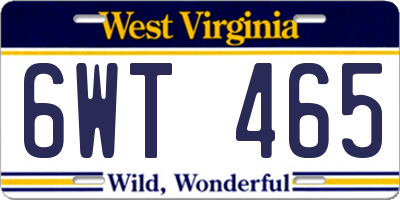 WV license plate 6WT465