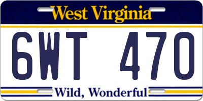 WV license plate 6WT470