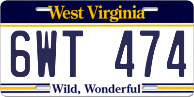 WV license plate 6WT474