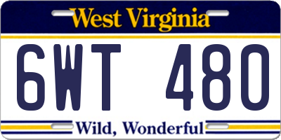 WV license plate 6WT480