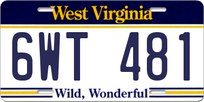 WV license plate 6WT481