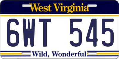 WV license plate 6WT545