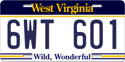 WV license plate 6WT601