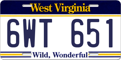WV license plate 6WT651