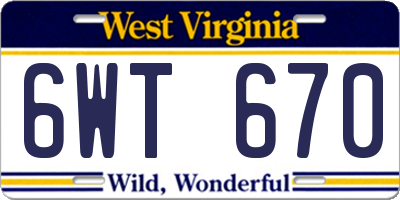 WV license plate 6WT670