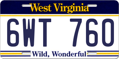 WV license plate 6WT760