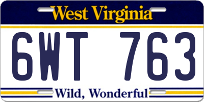 WV license plate 6WT763