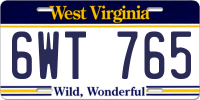 WV license plate 6WT765
