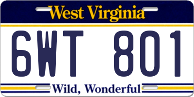 WV license plate 6WT801