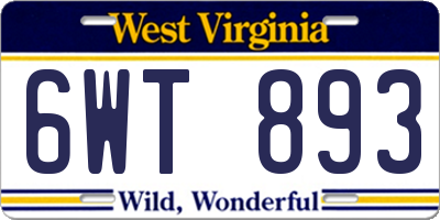 WV license plate 6WT893