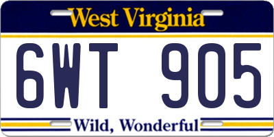 WV license plate 6WT905