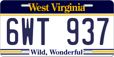 WV license plate 6WT937