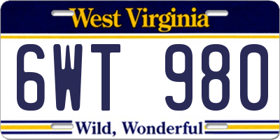WV license plate 6WT980