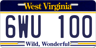 WV license plate 6WU100