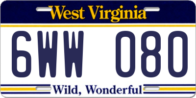 WV license plate 6WW080