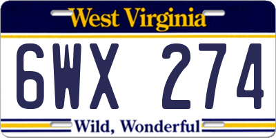 WV license plate 6WX274