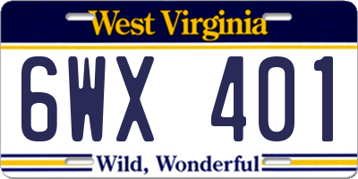 WV license plate 6WX401