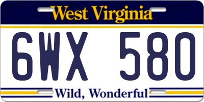 WV license plate 6WX580