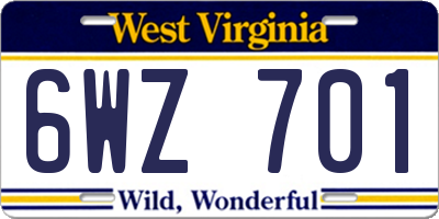 WV license plate 6WZ701