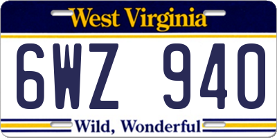 WV license plate 6WZ940