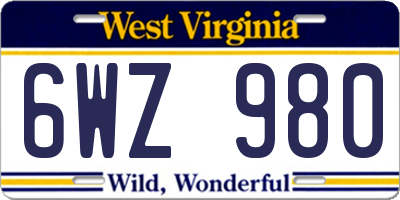 WV license plate 6WZ980