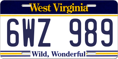 WV license plate 6WZ989