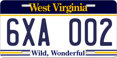 WV license plate 6XA002