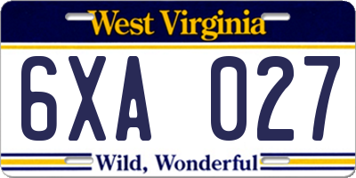 WV license plate 6XA027
