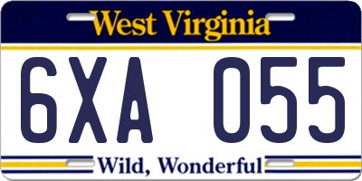 WV license plate 6XA055