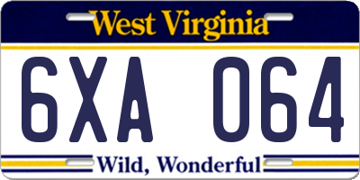 WV license plate 6XA064