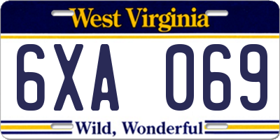 WV license plate 6XA069