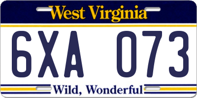 WV license plate 6XA073