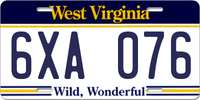 WV license plate 6XA076