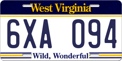WV license plate 6XA094