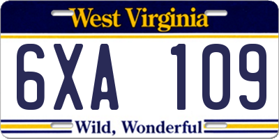 WV license plate 6XA109