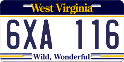 WV license plate 6XA116